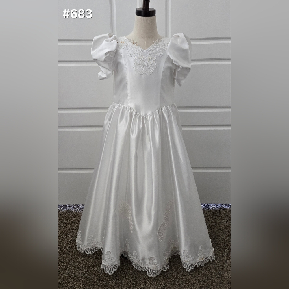 Girls White Satin Wedding Dress Costume